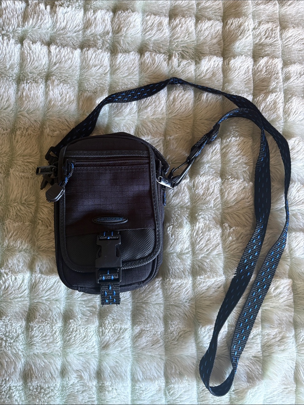Samsonite Black Crossbody Bag with Blue Accents